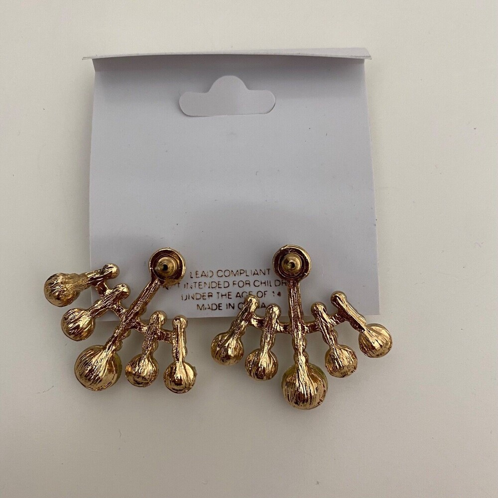 Princess Accessories Rhinestone Under Lobe Cuff Stud Gold Tone Earrings - Picture 3 of 8